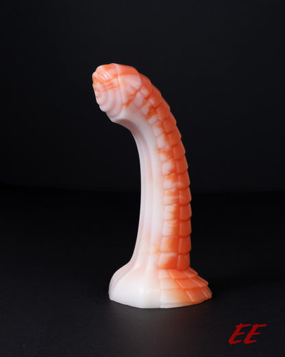 Raithor Dragon Fantasy Silicone Dildo - Large - Medium Firmness - Orange/White Vertical Split