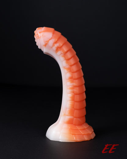 Raithor Dragon Fantasy Silicone Dildo - Large - Medium Firmness - Orange/White Vertical Split