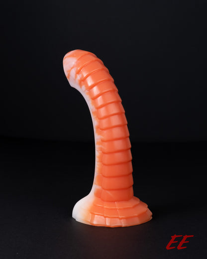 Raithor Dragon Fantasy Silicone Dildo - Large - Medium Firmness - Orange/White Vertical Split