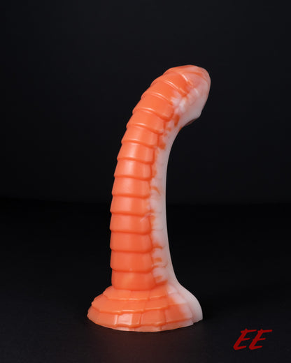 Raithor Dragon Fantasy Silicone Dildo - Large - Medium Firmness - Orange/White Vertical Split