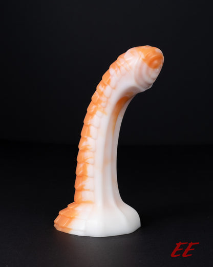 Raithor Dragon Fantasy Silicone Dildo - Orange/White Vertical Split - Medium Firmness