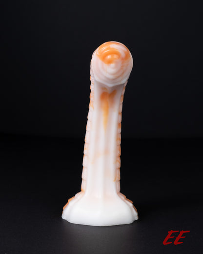 Raithor Dragon Fantasy Silicone Dildo - Orange/White Vertical Split - Medium Firmness