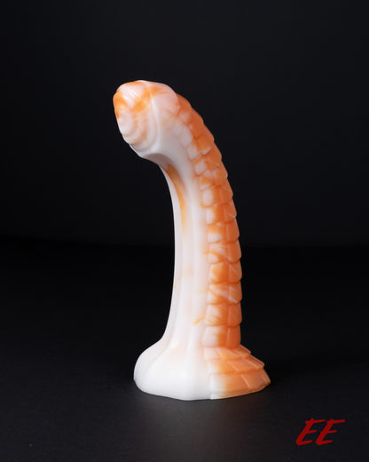 Raithor Dragon Fantasy Silicone Dildo - Orange/White Vertical Split - Medium Firmness