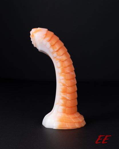 Raithor Dragon Fantasy Silicone Dildo - Orange/White Vertical Split - Medium Firmness