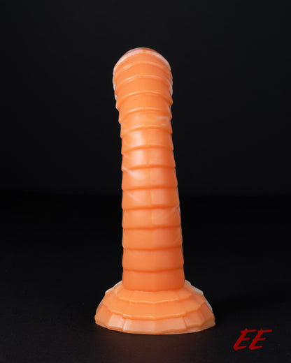 Raithor Dragon Fantasy Silicone Dildo - Orange/White Vertical Split - Medium Firmness