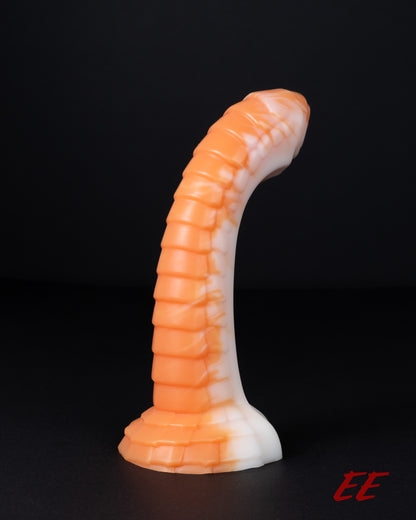 Raithor Dragon Fantasy Silicone Dildo - Orange/White Vertical Split - Medium Firmness